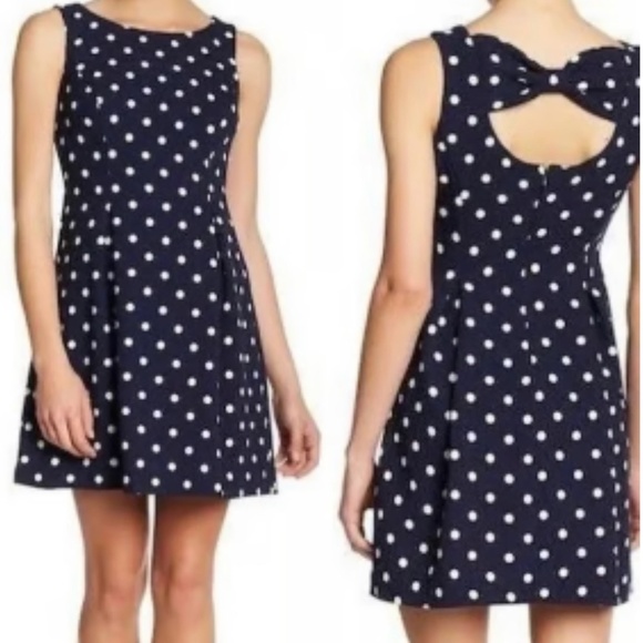 Eliza J Fit and Flare Navy Polka Dot Sleeveless Dress/Size 4 - Picture 1 of 8